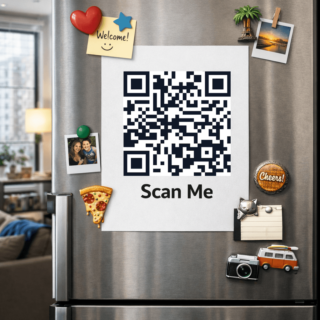 QR kod na frižideru u apartmanu za odmor